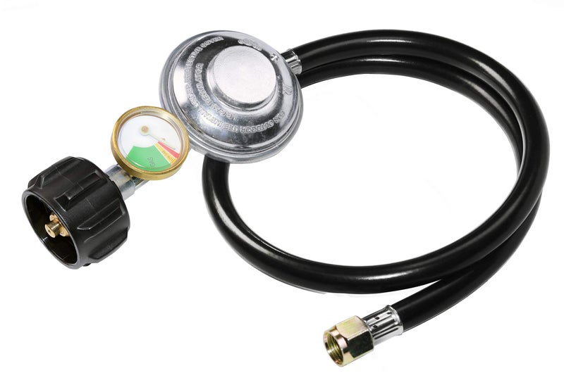 DOZYANT 3 Feet Propane Regulator Hose with Propane Tank Gauge Universal Grill Regulator Replacement Parts, QCC1 Hose and Regulator for Most LP Gas Grill, Heater and Fire Pit Table, 3/8" Female Flare Nut - Image 1